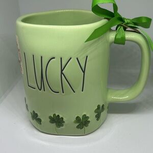 Rae Dunn Light Green Lucky Mug with Clover Accents